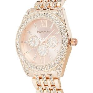 BEBE Round Studded Rose Gold Tone Watch